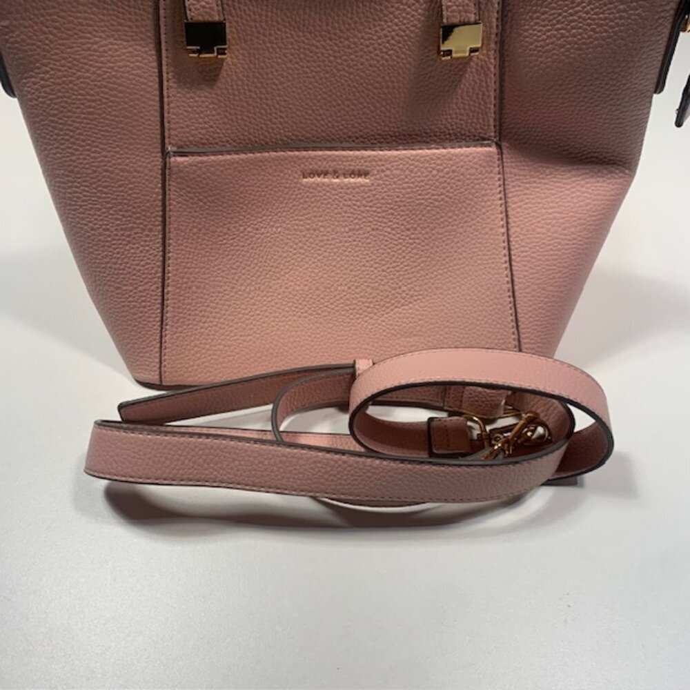 Love & Lore Pink Pebbled Leather Satchel Tote Crossbody Bag Gold Hardware - Picture 5 of 11